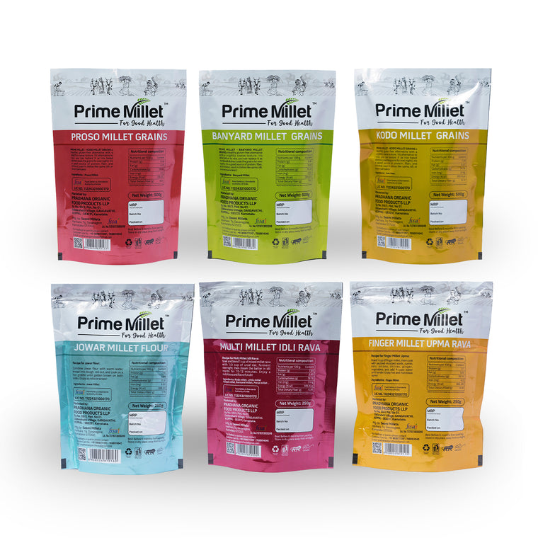 Multi Millet Combo | Proso, Barnyard & Kodo Grains | Jowar Flour | Multi Idly & Finger Upma Rava (Pack of 6 - 2.25kg) Secondary image