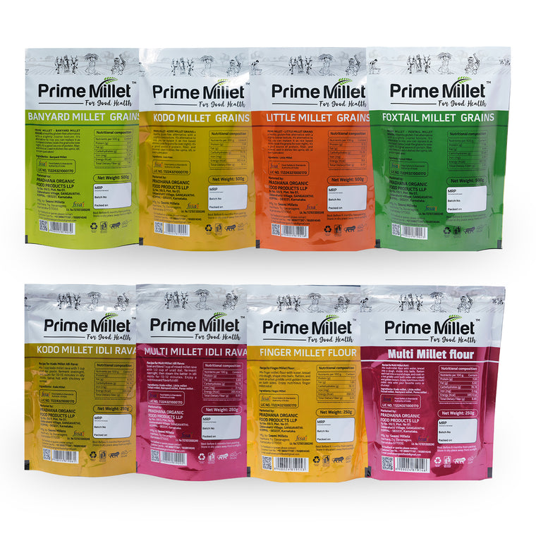 Multi Millet Combo | Barnyard, Kodo, Little & Foxtail | Kodo & Multi Idly Rava | Finger Millet & Multi Flour (Pack of 8 - 3kg) Secondary image