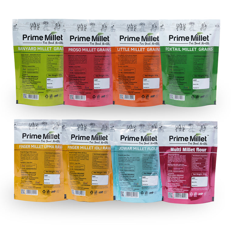 Multi Millet Combo | Barnyard, Proso, Little & Foxtail Grains | Finger Upma Rava | Finger Idly Rava | Jowar Flour | Multi Flour (Pack of 8 - 3kg) Secondary image