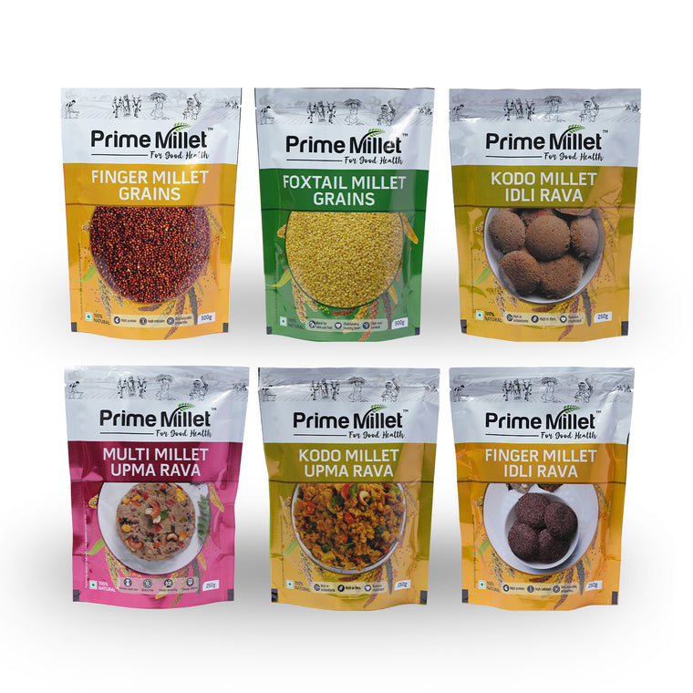 Multi Millet Combo | Finger & Foxtail Grain | Kodo Idly Rava | Multi Upma Rava | Kodo Upma Rava | Finger Idly Rava (Pack of 6 - 2kg) Main image