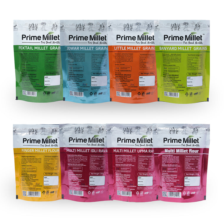 Multi Millet Combo | Foxtail, Jowar, Little & Barnyard Grains | Finger Flour | Multi Flour | Multi Idly Rava | Upma Rava (Pack of 8 - 3kg) Secondary image