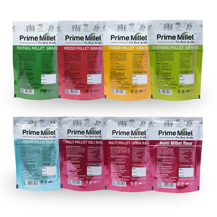 Multi Millet Combo | Foxtail, Proso, Finger & Barnyard Grains | Jowar Flour | Multi Idly & Upma Rava | Multi Flour (Pack of 8 - 3kg) Secondary image