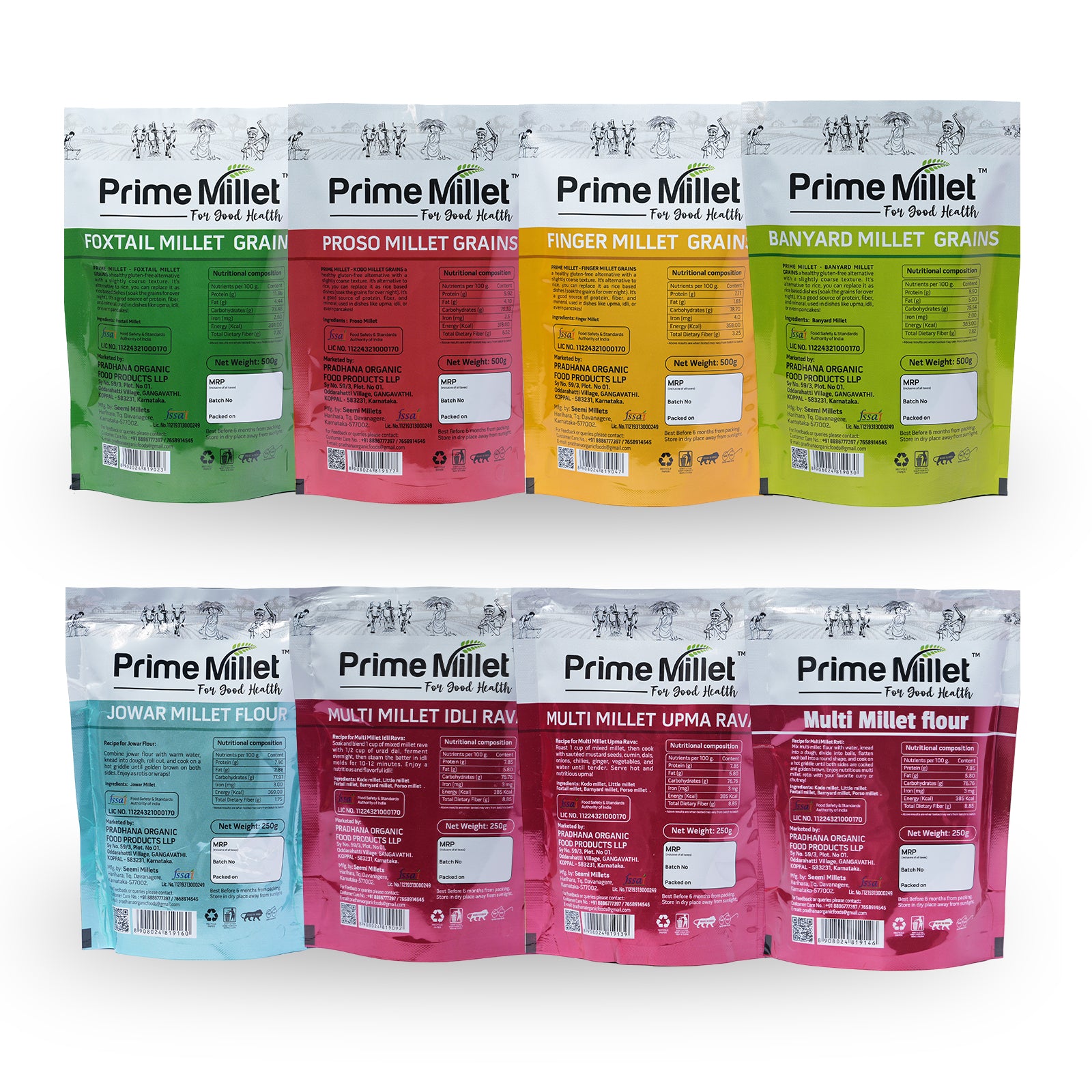 Multi Millet Combo | Foxtail, Proso, Finger & Barnyard Grains | Jowar Flour | Multi Idly & Upma Rava | Multi Flour (Pack of 8 - 3kg)