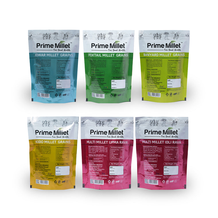Multi Millet Combo | Kodo, Foxtail, Barnyard & Jowar Grain | Idly & Upma Rava (Pack of 6 - 2.5kg) Secondary image