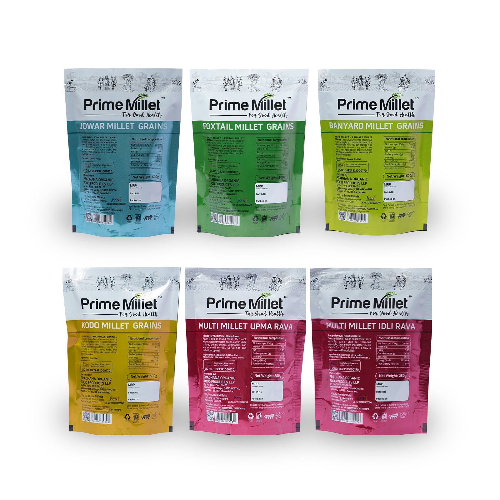 Multi Millet Combo | Kodo, Foxtail, Barnyard & Jowar Grain | Idly & Upma Rava (Pack of 6 - 2.5kg)