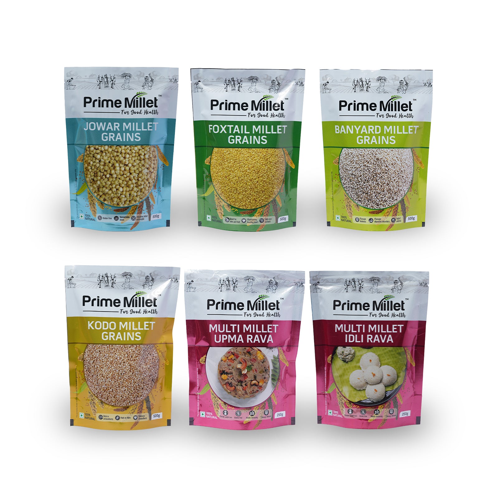 Multi Millet Combo | Kodo, Foxtail, Barnyard & Jowar Grain | Idly & Upma Rava (Pack of 6 - 2.5kg)