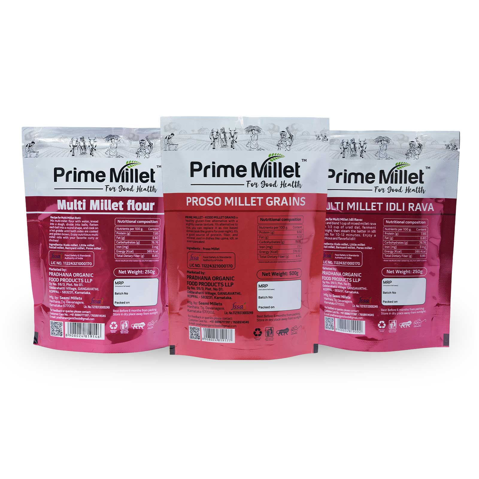 Multi Millet Combo | Multi Flour | Proso Grain | Idly Rava (Pack of 3 - 1kg)