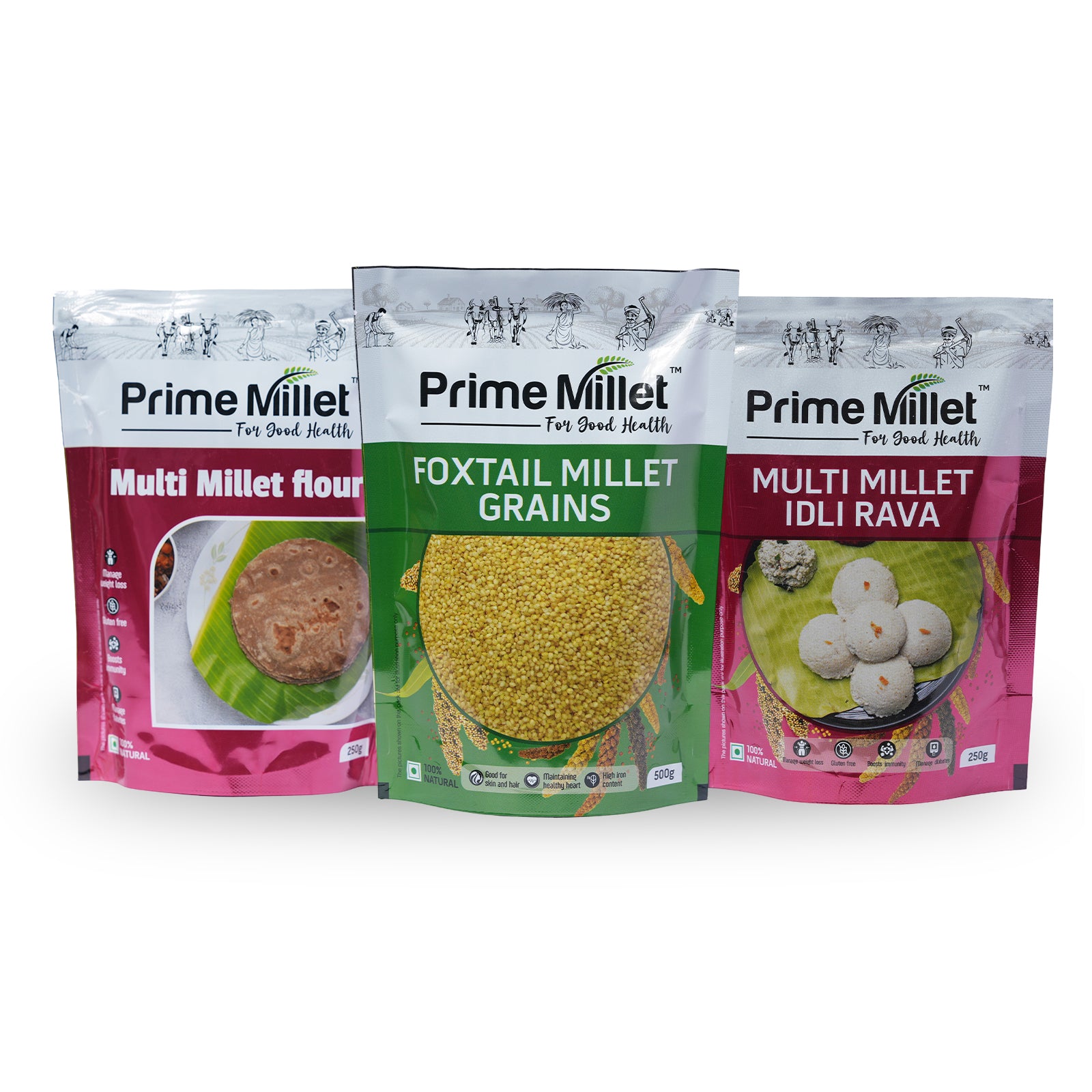 Multi Millet Combo | Multi Grain Flour | Foxtail Grain | Idly Rava (Pack of 3 - 1kg)