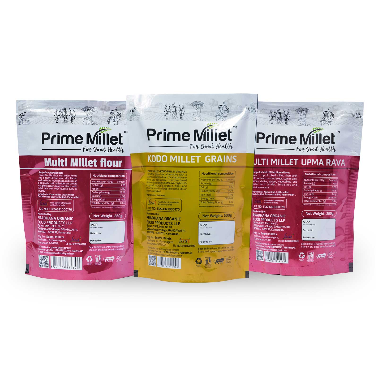 Multi Millet Combo | Multi Flour | Kodo Grain | Multi Upma Rava (Pack of 3 – 1kg)