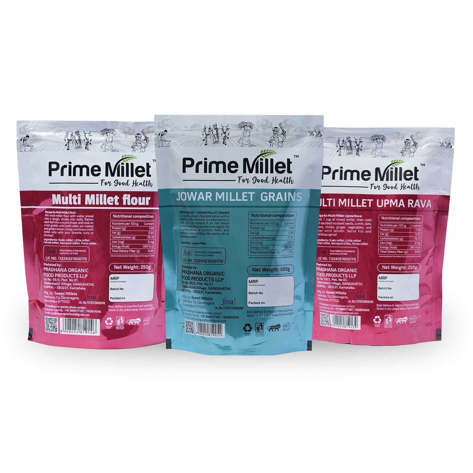 Multi Millet Combo | Multi Flour | Jowar Grain | Multi Upma Rava (Pack of 3 – 1kg)